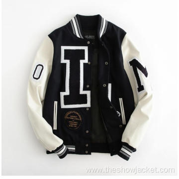 High Quality PU Sleeve Baseball Jackets Mens